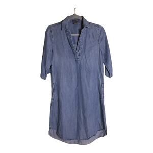 Chelsea & Theodore Denim Dress Women Sz. XS Blue Shirtdress Roll tab Sleeve
